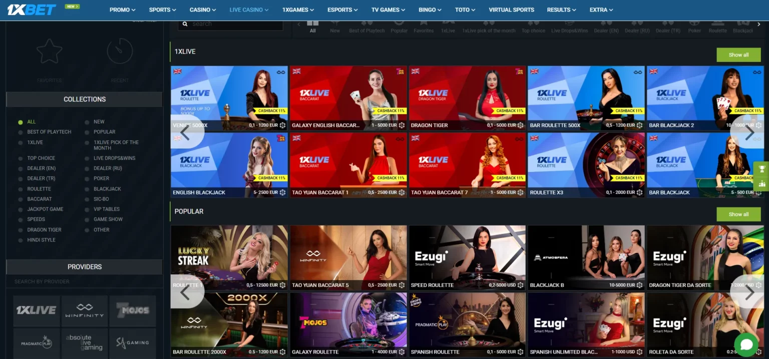 1xBet Live Dealer Games