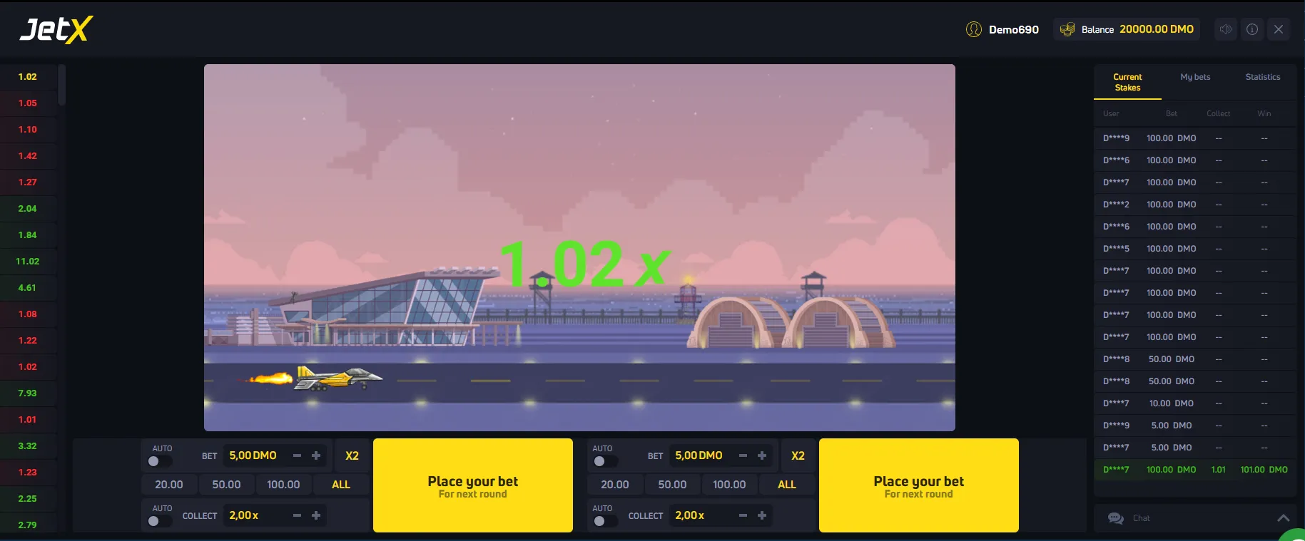 1xBet JetX Game Interface