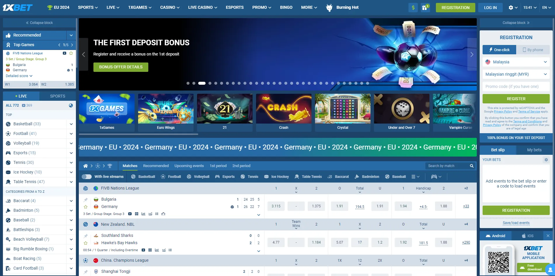 1xBet Online Casino Main Page