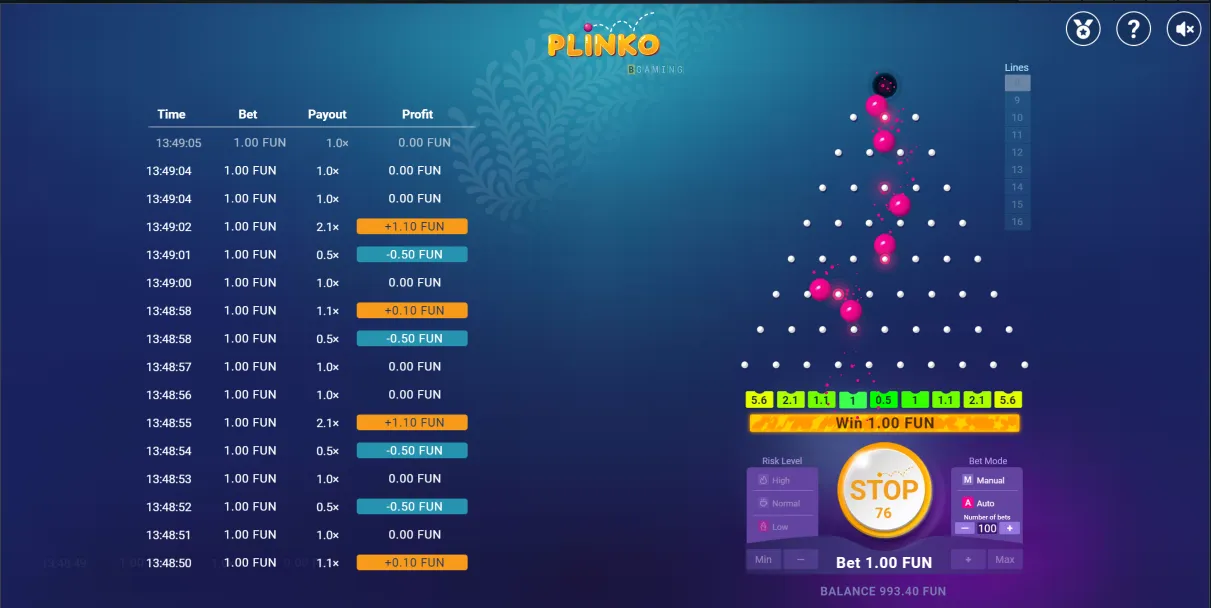 1xBet Plinko Game Interface